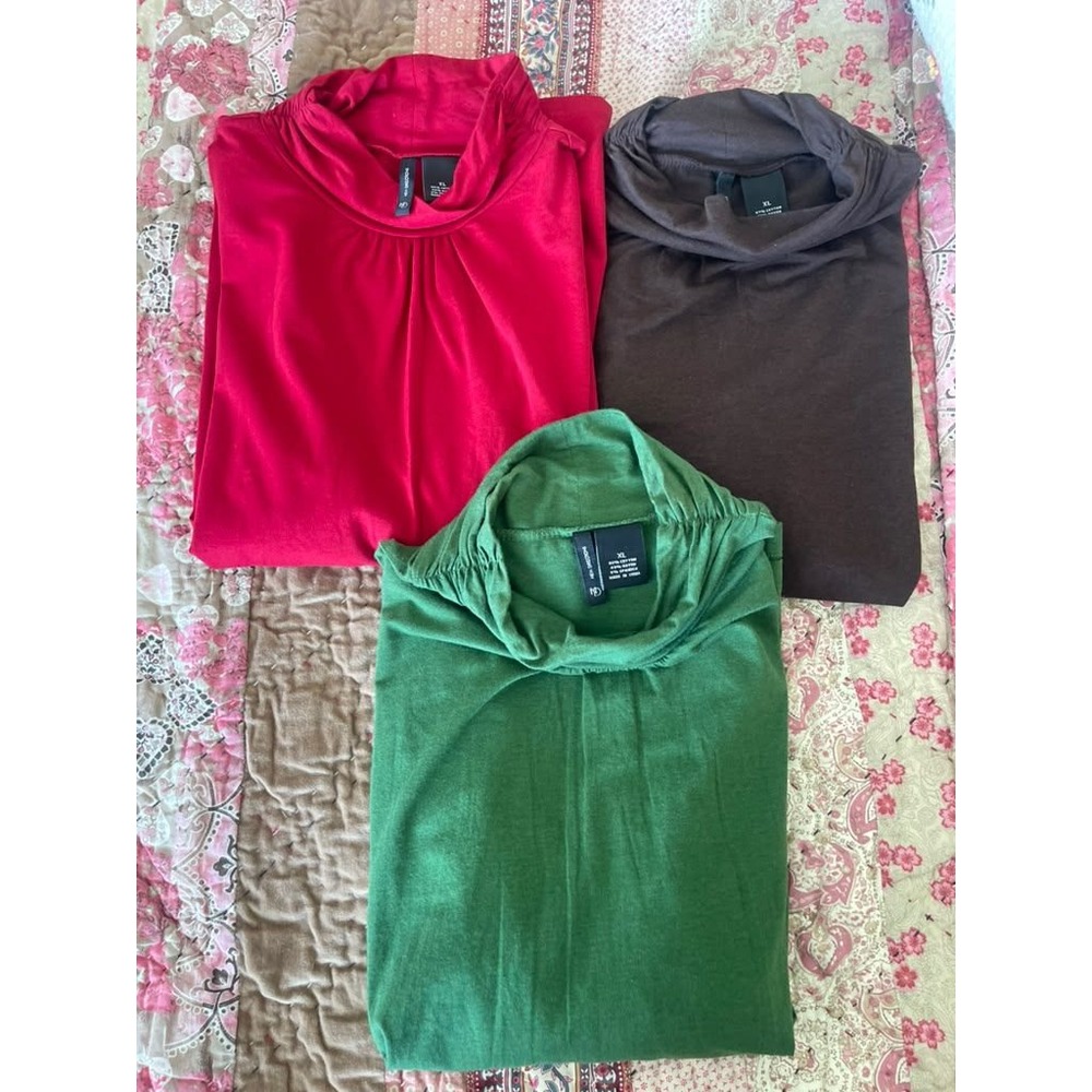 New Directions Womens XL Mock Neck Long Sleeve Top Lot of 3 Red Brown Green